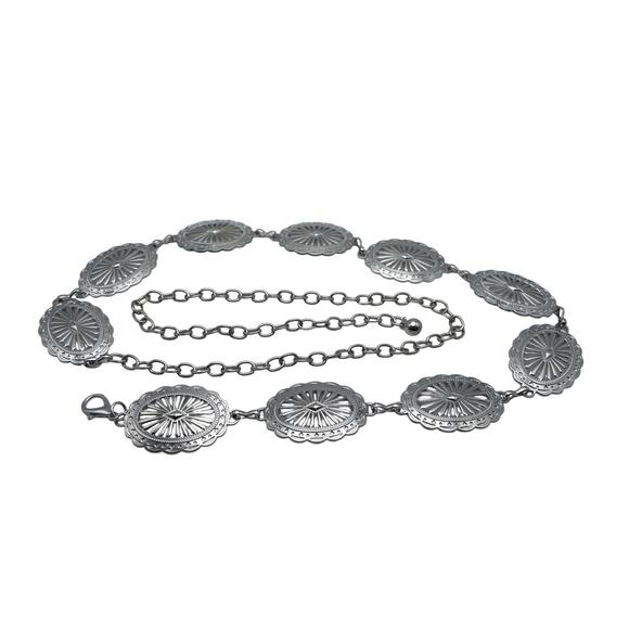 S.W. Concho Style Silver Link Belt Western Vibes - Picture 1 of 8